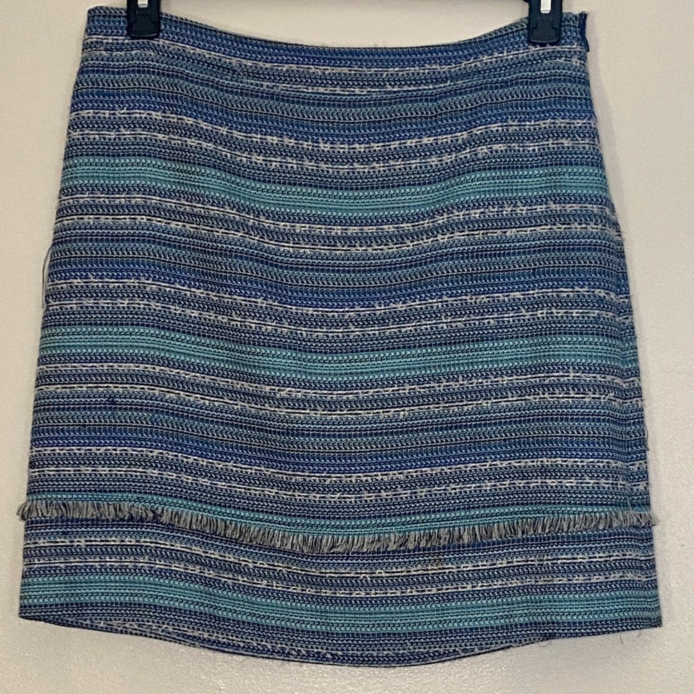 Nanette Lepore Womens Sz 10 Blue Aqua Tweed Fringe Pencil Skirt Career Casual